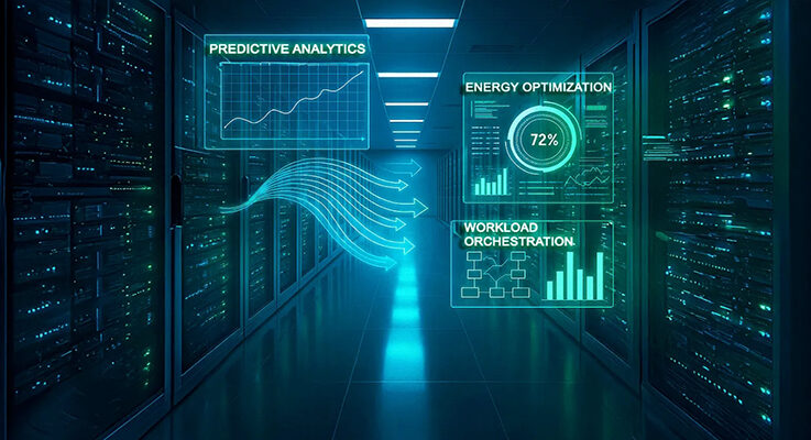 How is physical artificial intelligence used to optimize data center efficiency?